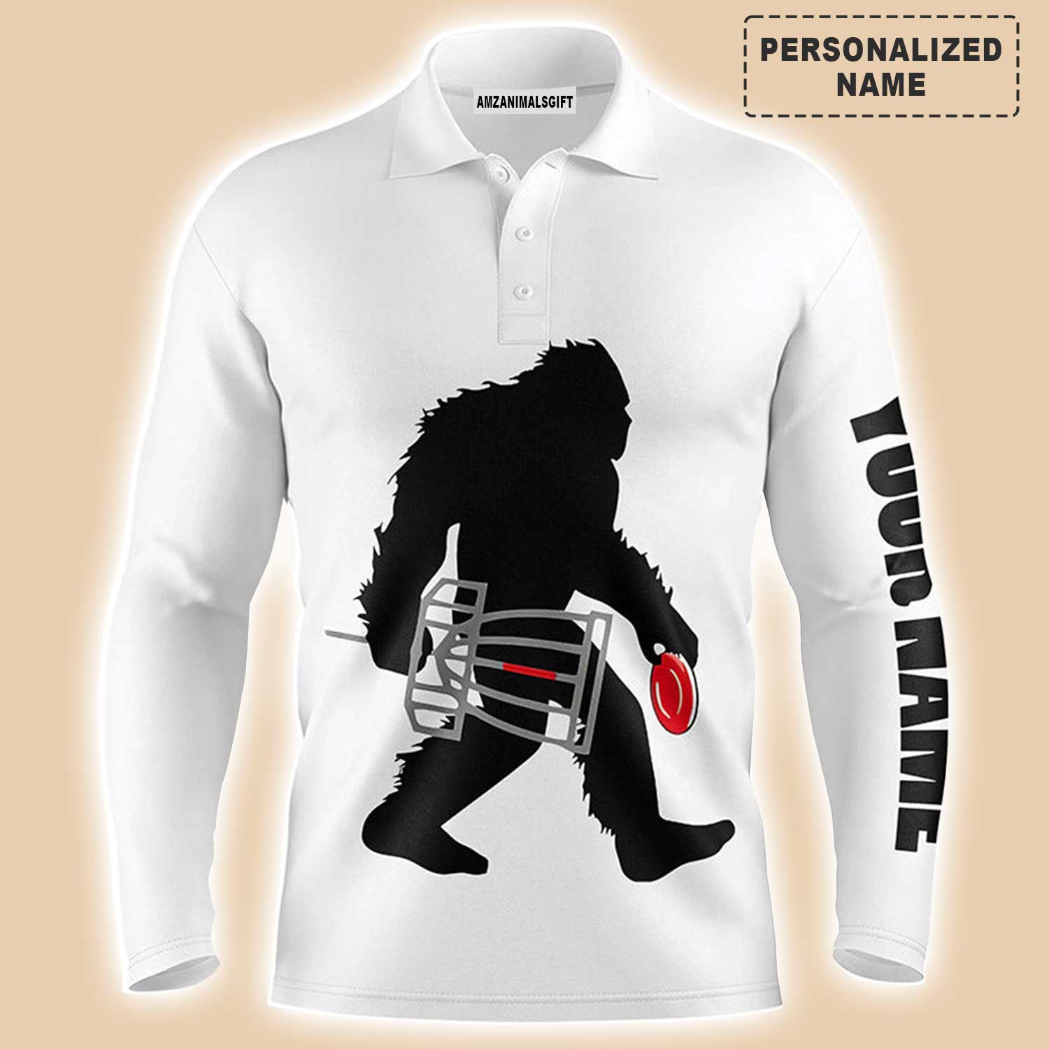 Custom Disc Golf Long Sleeve Men Polo Shirt, Funny Bigfoot Sasquatch, Personalized Black Men Polo Shirt - Perfect Polo Shirt For Men, Disc Golf Lover