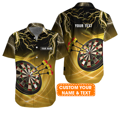 Customized Name & Text Darts Hawaiian Shirt, Thunder Lightning Dartboard Personalized Darts Hawaiian Shirts - Gift For Darts Lovers, Darts Players Uniforms