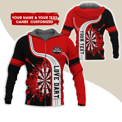 Custom Name & Text Darts Premium Zip Hoodie, Personalized Name Love Dart Zip Hoodie For Men & Women - Gift For Darts Lovers, Darts Players