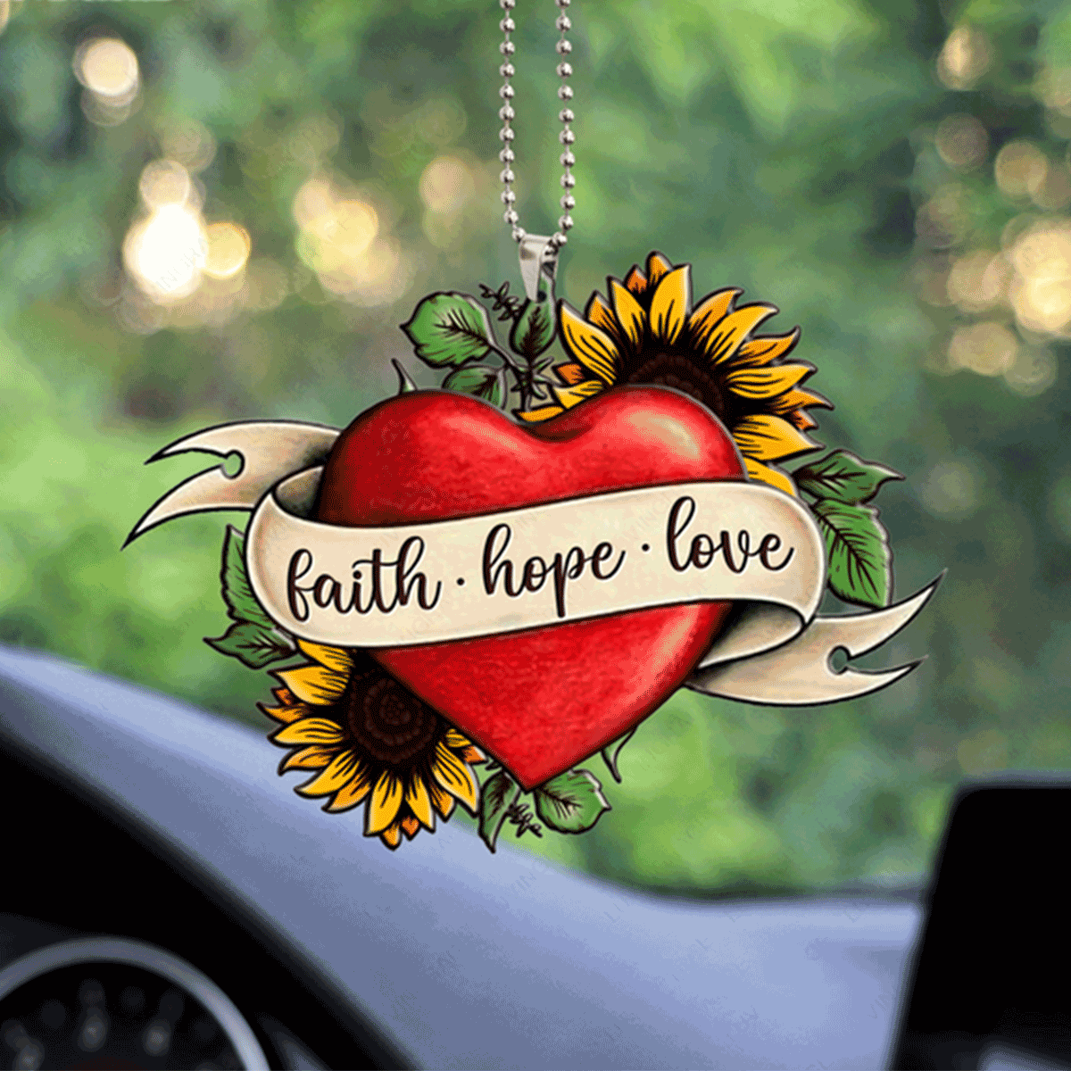 Jesus Acrylic Ornament, Sunflower Heart Faith Hope Love Acrylic Ornament For Christian, God Faith Believers, Holiday Decor