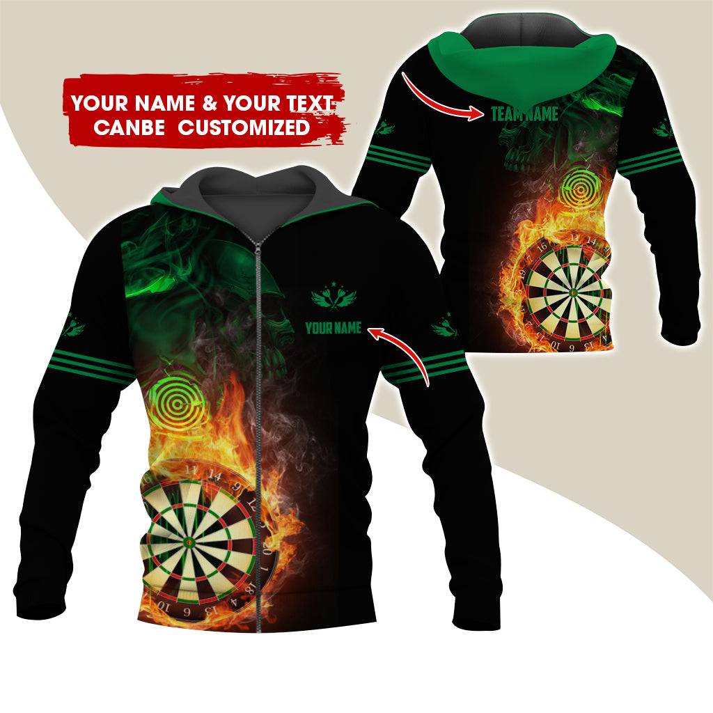 Customized Darts Premium Zip Hoodie, Personalized Name & Team Dartboard In Flame Team Zip Hoodie For Men & Women - Gift For Darts Lovers, Darts Players