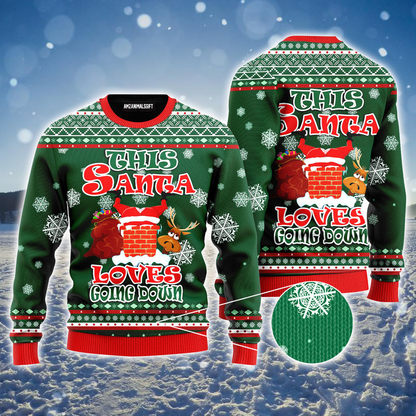 Santa Ugly Sweater, Funny Santa Loves Going Down Ugly Sweater For Men & Women, Perfect Gift For Christmas, Friends, Family