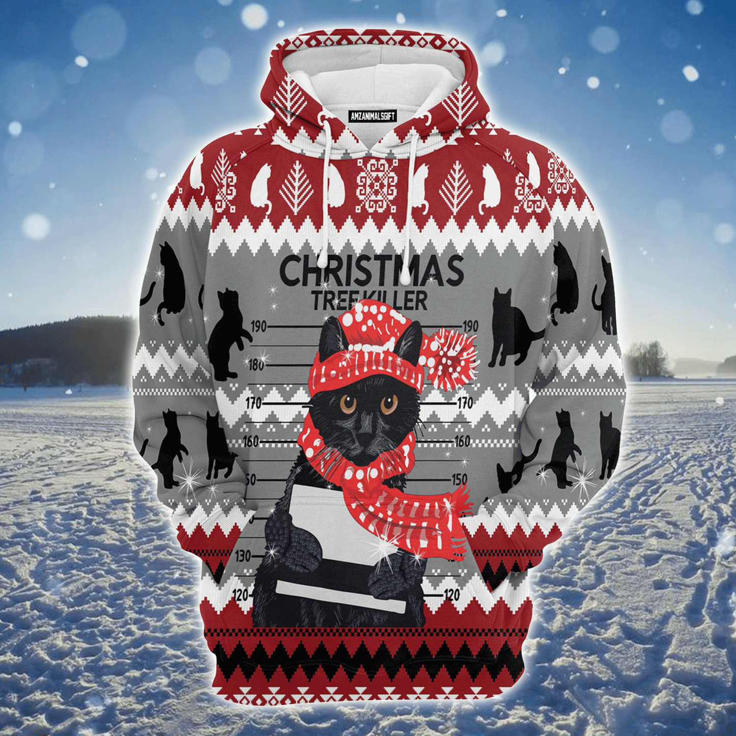 Black Cat Xmas Premium Christmas Hoodie, Black Cat Tree Killer Funny Unisex Hoodie For Men & Women - Perfect Gift For Christmas, Black Cat Lovers