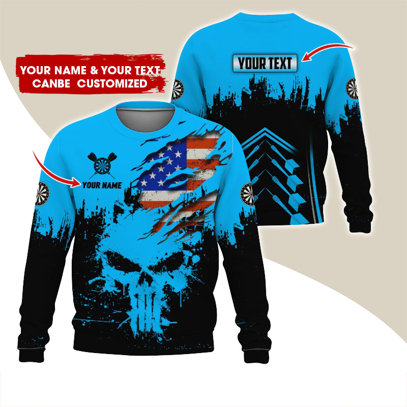 Customized Name & Text Darts Sweatshirt, Personalized Darts American Flag Sweatshirt For Men & Women - Gift For Darts Lovers, Darts Players