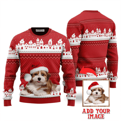 Custom Funny Photo Dog On Vintage Red Xmas Sweater, Ugly Sweater For Men & Women, Perfect Outfit For Christmas New Year Autumn Winter