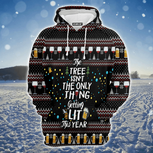 Beer & Wine Premium Christmas Hoodie, The Tree Isn't The Only Thing Getting Lit Unisex Hoodie For Men & Women - Perfect Gift For Christmas, Family