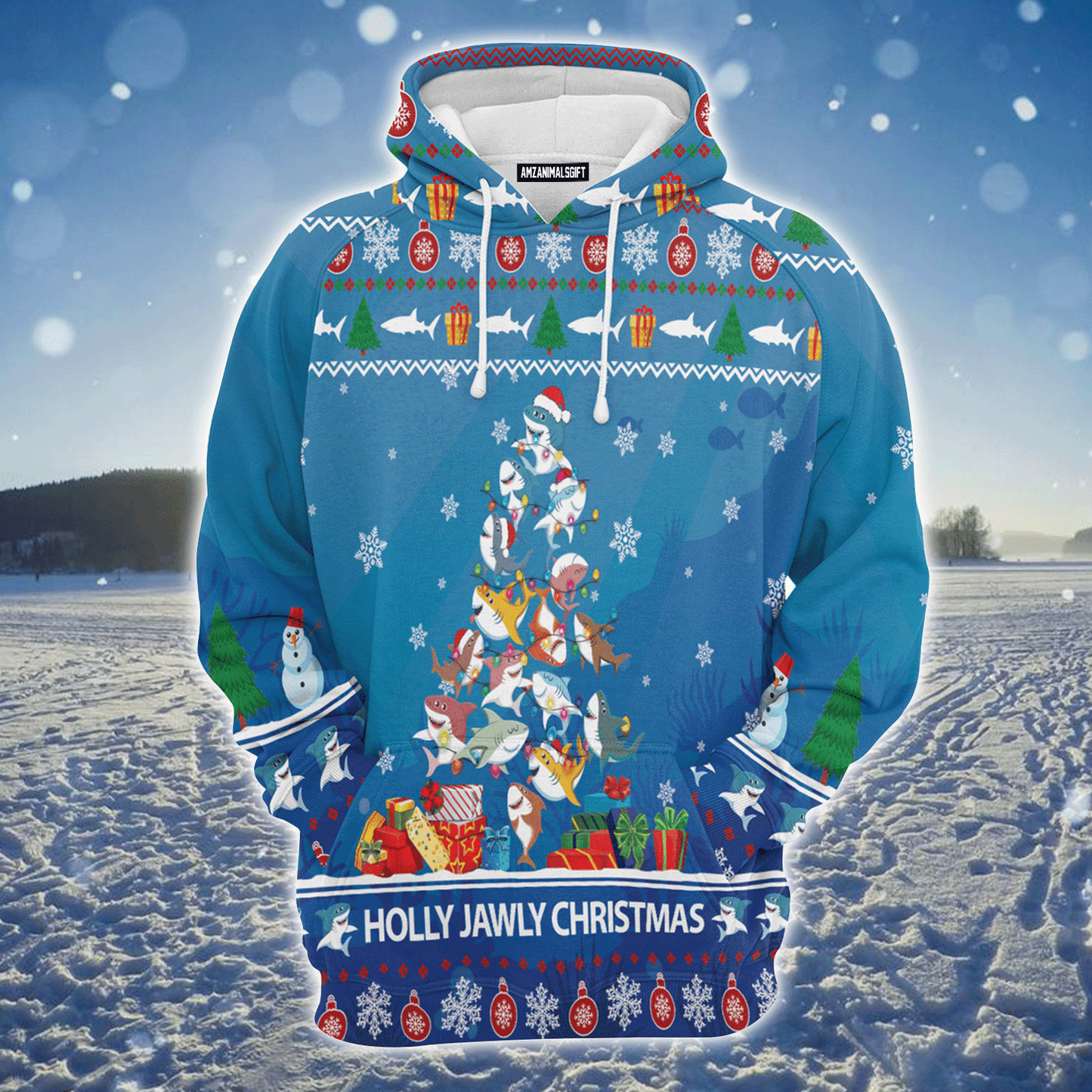 Shark Premium Christmas Hoodie, Shark Holly Jawly Christmas Unisex Hoodie For Men & Women - Perfect Gift For Christmas, Shark Lover