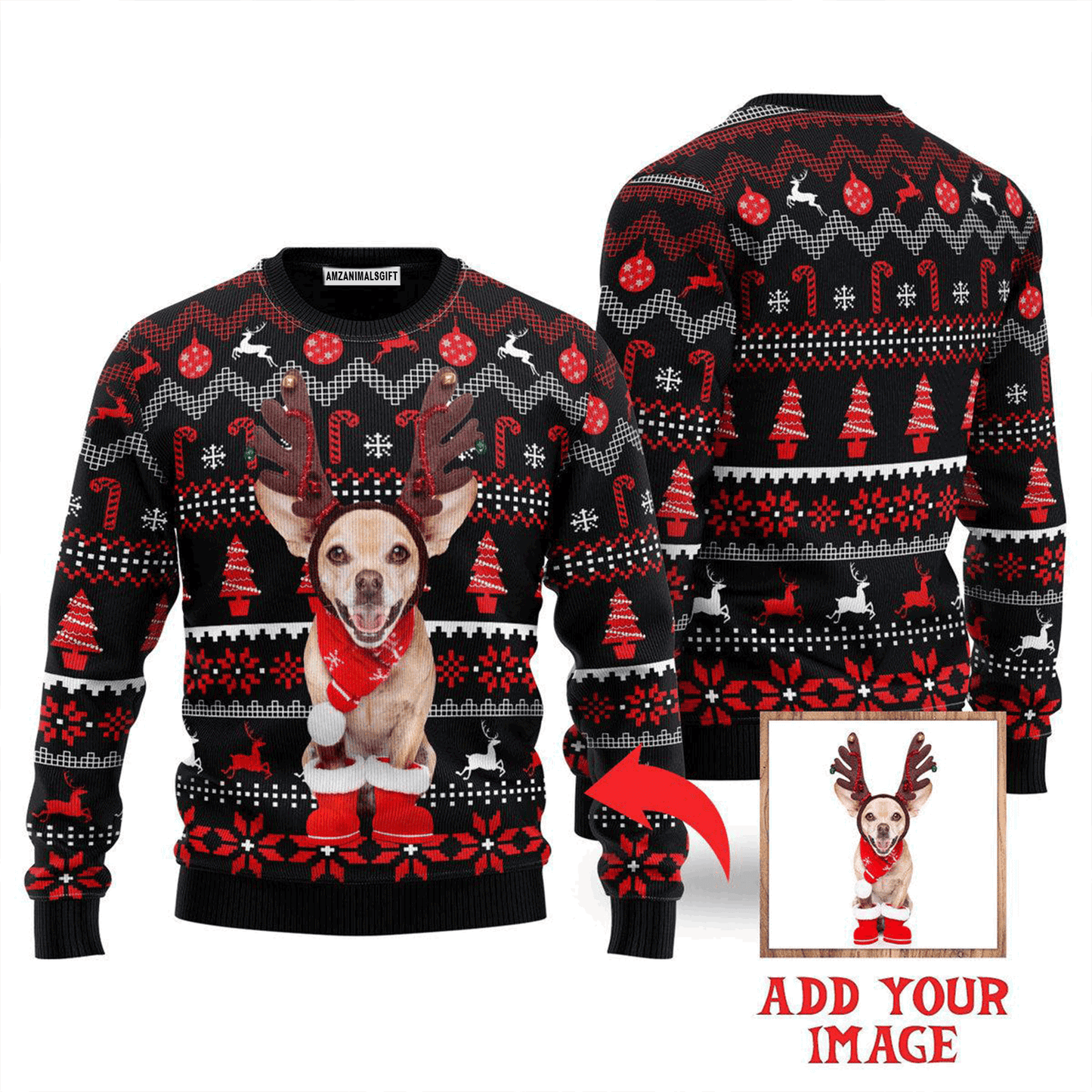 Custom Funny Cute Pet In Red Xmas Sweater, Ugly Sweater For Men & Women, Perfect Outfit For Christmas New Year Autumn Winter