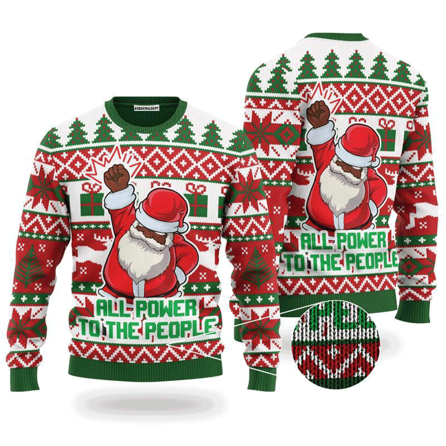 Black Santa Sweater All Power To The People, Ugly Christmas Sweater For Men & Women, Perfect Outfit For Christmas New Year Autumn Winter