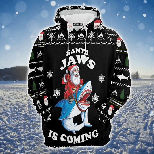 Santa Premium Christmas Hoodie, Santa Jaws Is Coming Funny Unisex Hoodie For Men & Women - Perfect Gift For Christmas, Friends, Family