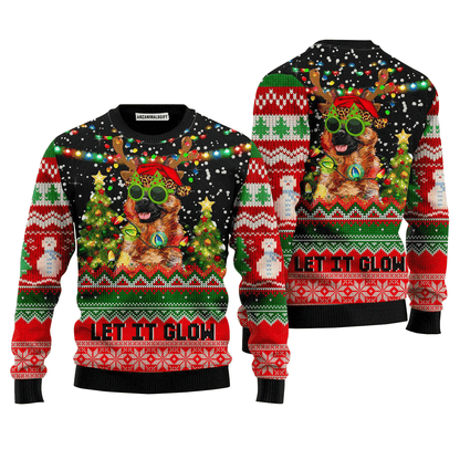 German Shepherd Sweater Let It Glow, Ugly Sweater For Men & Women, Perfect Outfit For Christmas New Year Autumn Winter
