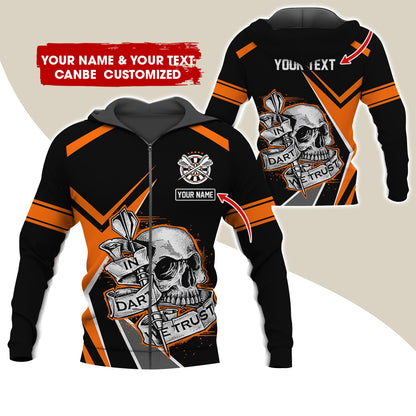 Personalized Name Skull Darts Premium Zip Hoodie , Custom Skull In Dart We Trust Zip Hoodie For Men & Women - Gift For Darts Lovers, Darts Players