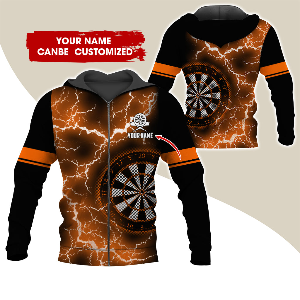 Customized Name Darts Premium Zip Hoodie, Personalized Name Thunder Lightning Zip Hoodie For Men & Women - Gift For Darts Lovers, Darts Players
