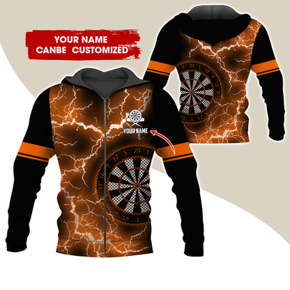 Customized Name Darts Premium Zip Hoodie, Personalized Name Thunder Lightning Zip Hoodie For Men & Women - Gift For Darts Lovers, Darts Players