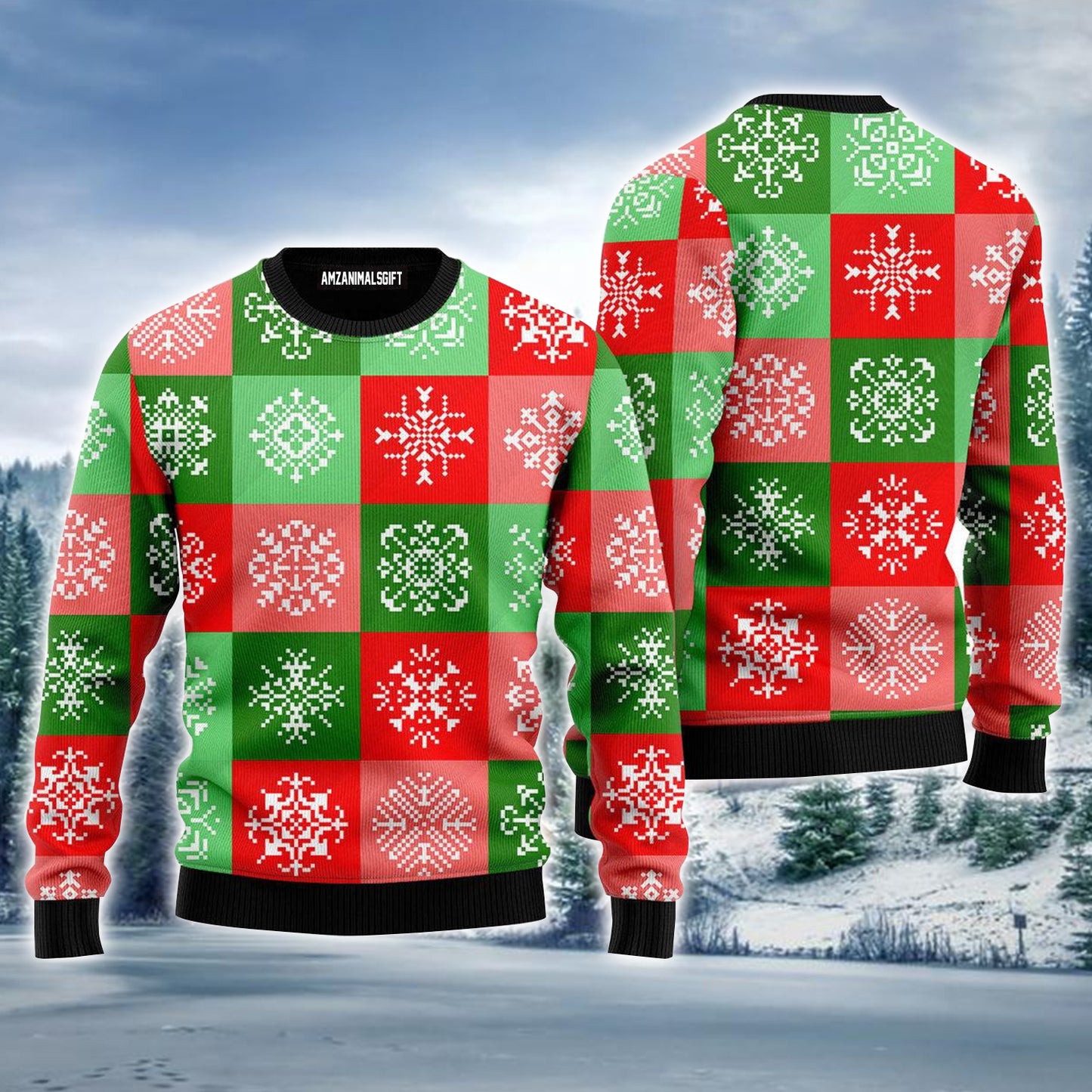 Snow Patchwork Funny Holiday Pattern Ugly Sweater For Men & Women, Perfect Outfit For Christmas New Year Autumn Winter