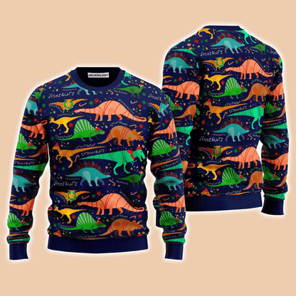 Colorful Dinosaur Jurassic ParkPattern Sweater, Ugly Sweater For Men & Women, Perfect Outfit For Christmas New Year Autumn Winter