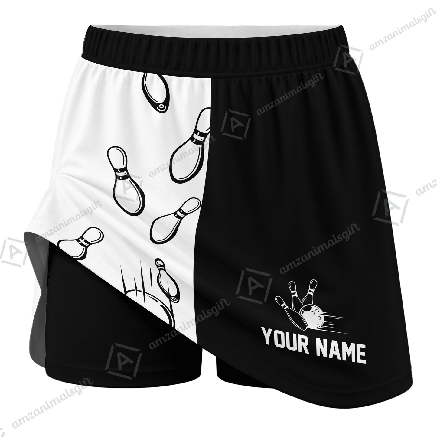 Customized Bowling Trouser Skirts With Shorts Underneath, Bowling Split Color With Pockets