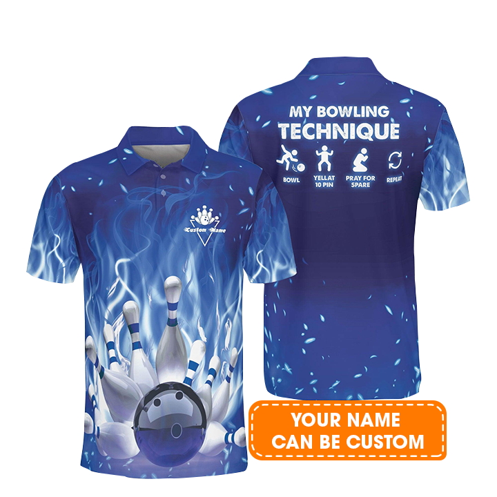 Bowling Men Polo Shirt Custom Name - My Bowling Technique Personalized Polo Shirt For Men - Gift For Bowlers, Bowling Lovers, Friend, Family