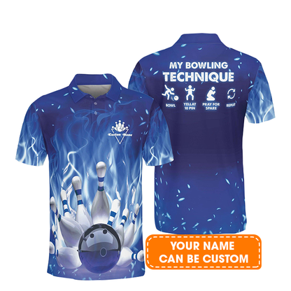 Bowling Men Polo Shirt Custom Name - My Bowling Technique Personalized Polo Shirt For Men - Gift For Bowlers, Bowling Lovers, Friend, Family