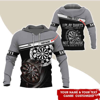 Customized Name & Text Darts Premium Hoodie, I Play Darts Because I Like It Not Because I'm Good At It Darts Hoodie, Perfect Gift For Darts Lovers, Darts Player