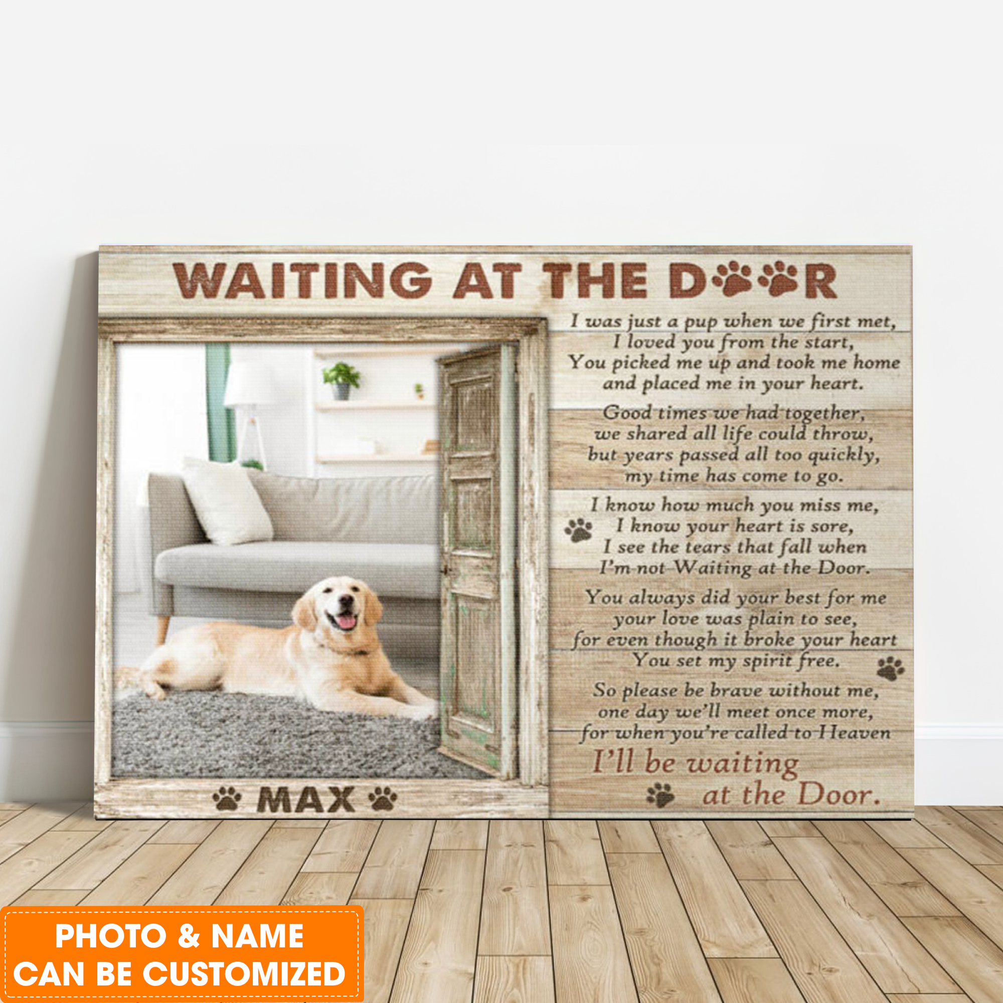 Personalized Dog Landscape Canvas, Waiting At The Door Canvas, Custom Photo & Name Dog Canvas, Perfect Gift For Dog Lovers, Friends, Family