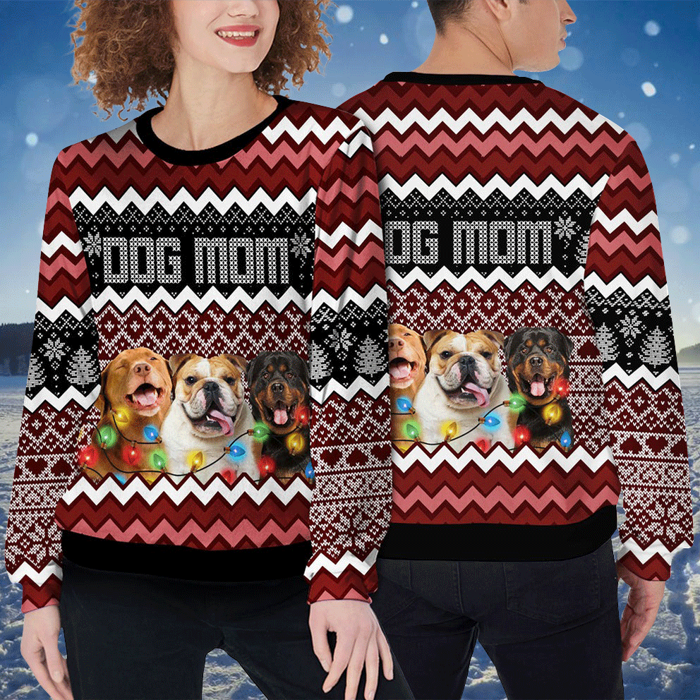Custom Pet Sweater - Personalized Dog Photo Ugly Sweater, Funny Sweater Dog Mom Wine Color, Custom Dog sweater For Dog Lovers, Friend, Family