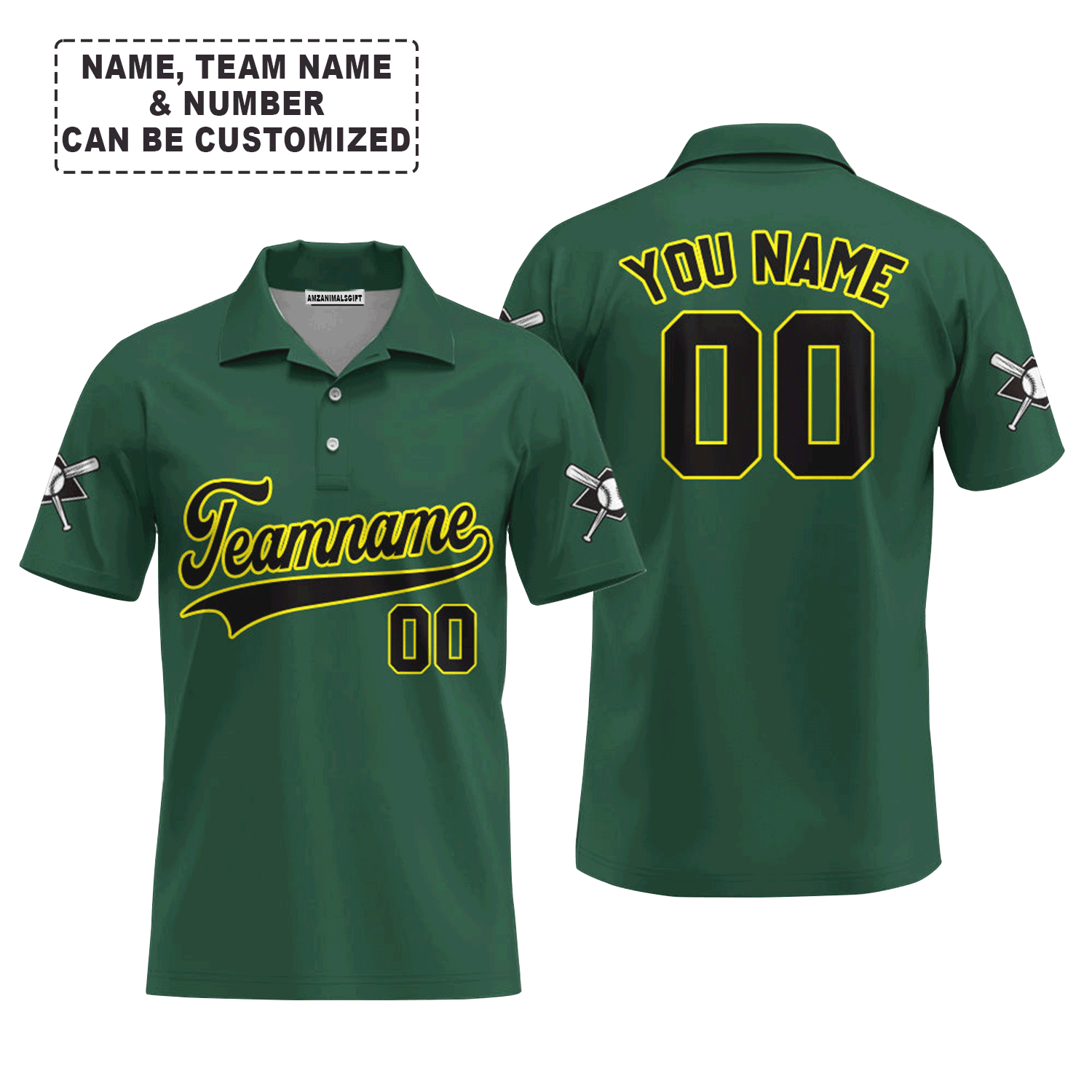 Customized Baseball Men Polo Shirt, Custom Navy Baseball Green Custom Polo Shirt - Perfect Polo Shirt For Men, Baseball Lovers