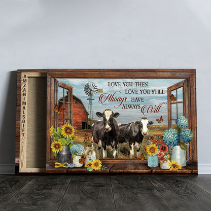 Farm Premium Wrapped Landscape Canvas - Dairy Cow, Peace Farm, Flower Vase, Love You Then Love You Still - Gift For Farmers, Farm Lovers