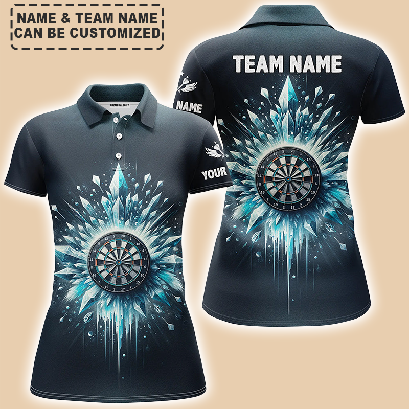 Personalized Darts Women Polo Shirt - Custom Name & Team Name Icy Navy Blue Darts Polo Shirt For Women, Darts Team, Darts Lover