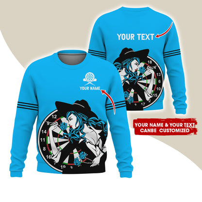 Customized Name & Text Darts Sweatshirt, Personalized Name Sexy Girl Plays Darts Sweatshirt For Men & Women - Gift For Darts Lovers, Darts Players