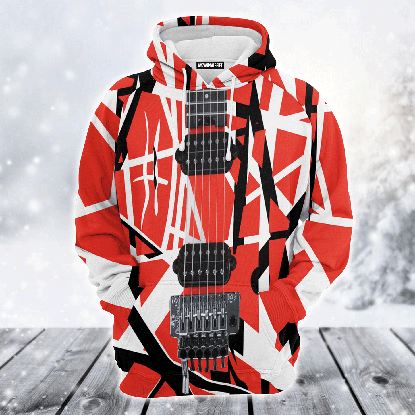 Guitar Premium Christmas Hoodie, Guitar Red & White Unisex Hoodie For Men & Women - Perfect Gift For Christmas, Guitar Lover