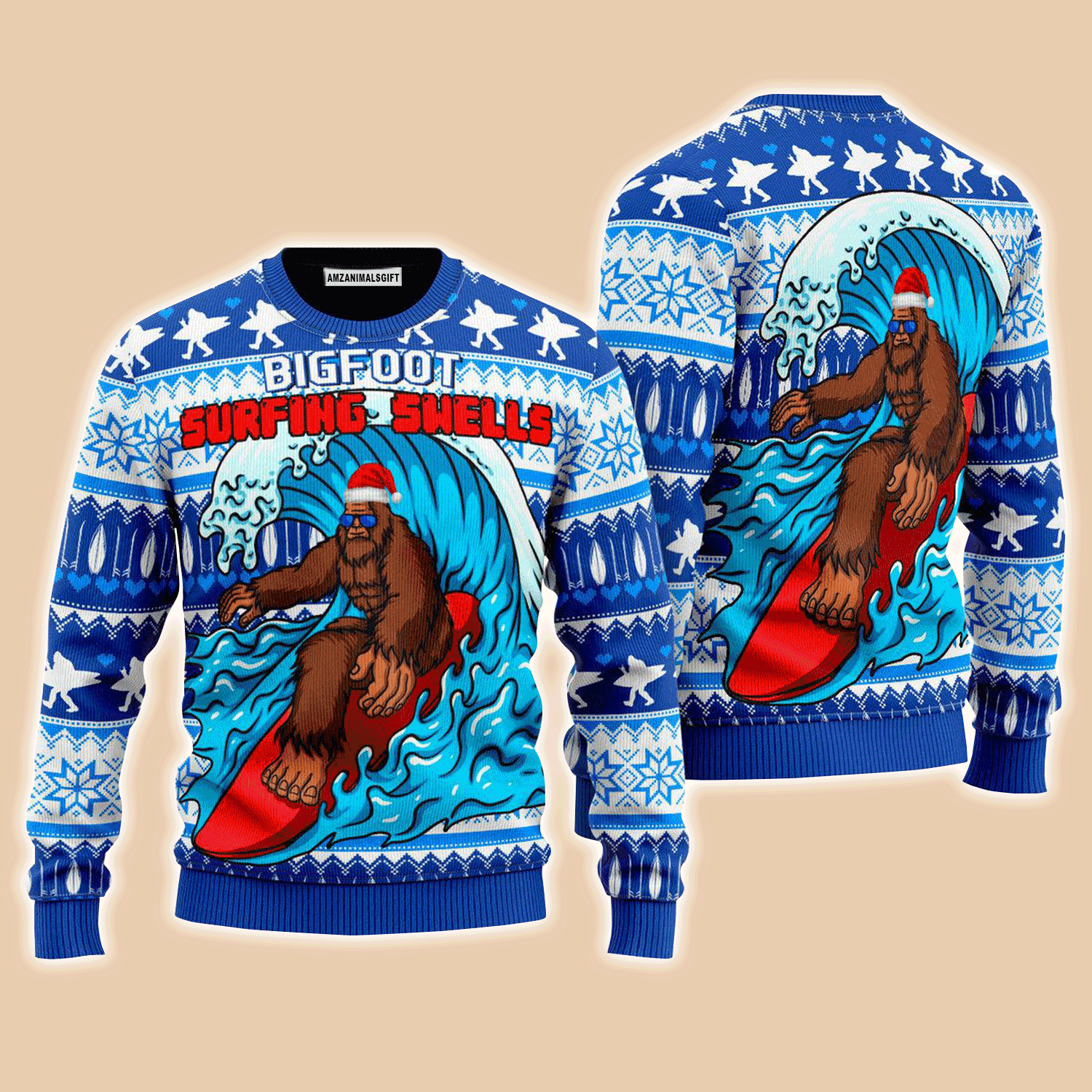 Bigfoot Surfing Swells Sweater, Ugly Christmas Sweater For Men & Women, Perfect Outfit For Christmas New Year Autumn Winter