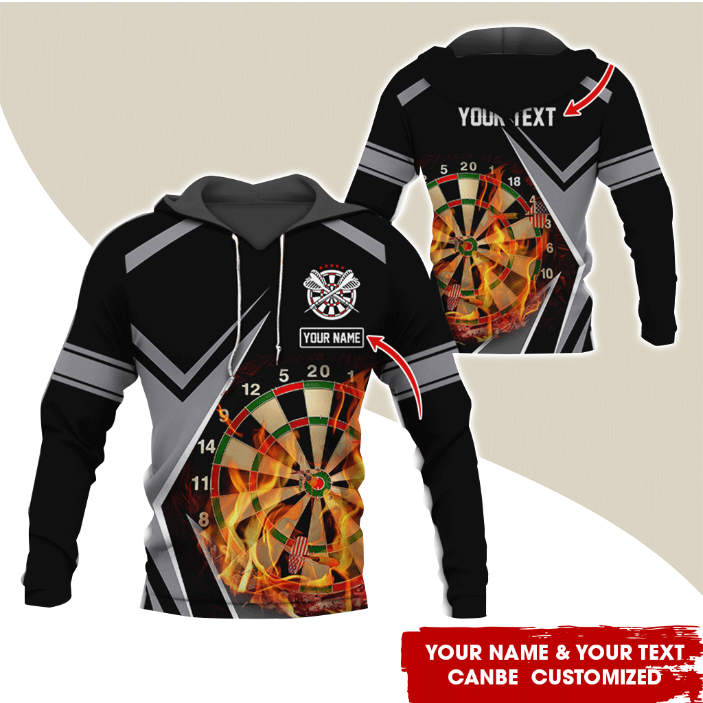 Customized Name & Text Darts Premium Hoodie, Personalized Color Flaming Dartboards Hoodie, Perfect Gift For Darts Lovers, Darts Player