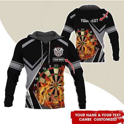 Customized Name & Text Darts Premium Hoodie, Personalized Color Flaming Dartboards Hoodie, Perfect Gift For Darts Lovers, Darts Player