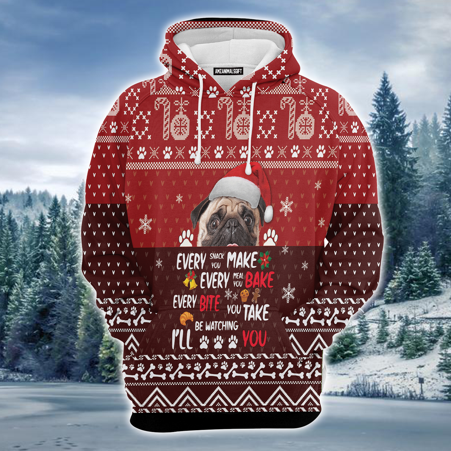 Pug Xmas Premium Christmas Hoodie, I Will Be Watching You Unisex Hoodie For Men & Women - Perfect Gift For Christmas, Pug Lovers