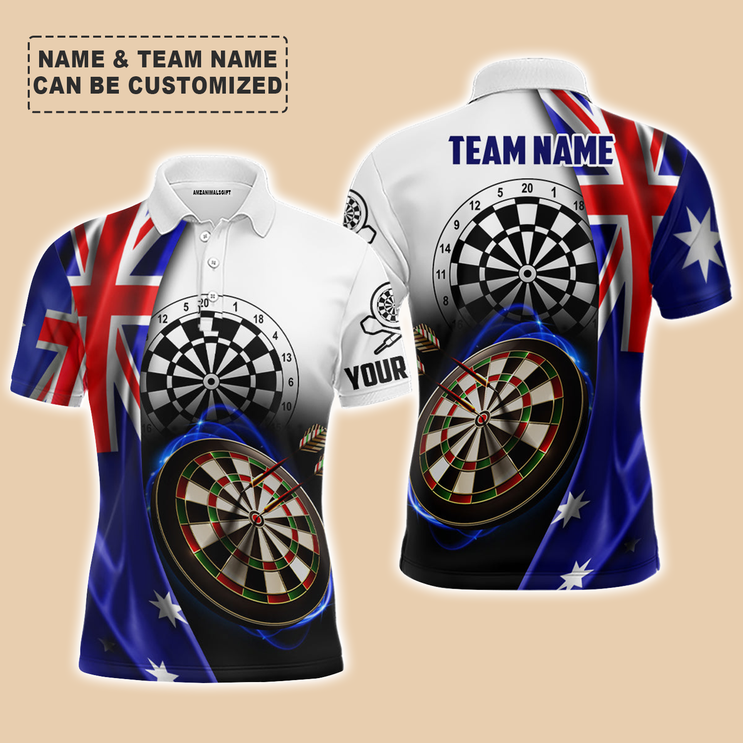 Personalized Darts Men Polo Shirt - Custom Name & Team Name Australia Flag Darts Polo Shirt For Men, Darts Team, Darts Lover