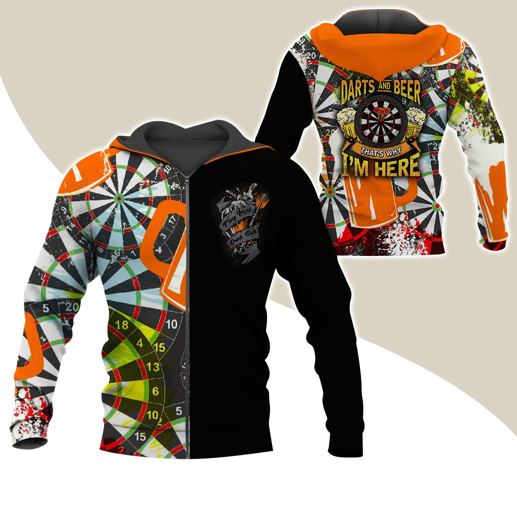 Darts Premium Zip Hoodie, Darts & Beer That’s Why I’m Here Zip Hoodie For Men & Women - Gift For Darts Lovers, Darts Players