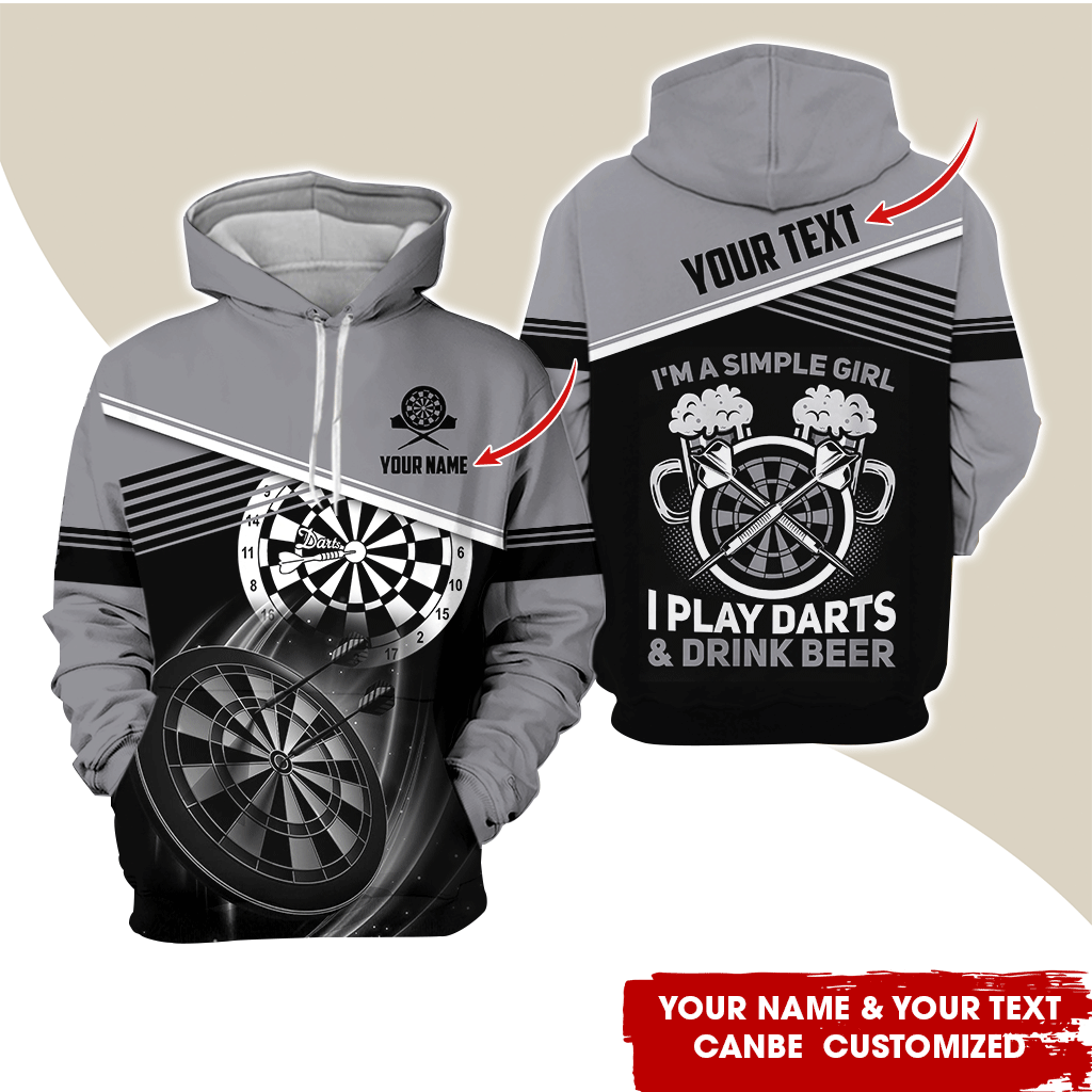 Customized Name & Text Darts Premium Hoodie, I'm A Simple Girl Darts Hoodie, Perfect Gift For Darts Lovers, Darts Player