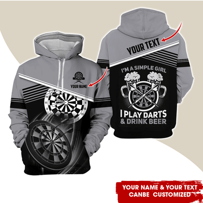 Customized Name & Text Darts Premium Hoodie, I'm A Simple Girl Darts Hoodie, Perfect Gift For Darts Lovers, Darts Player