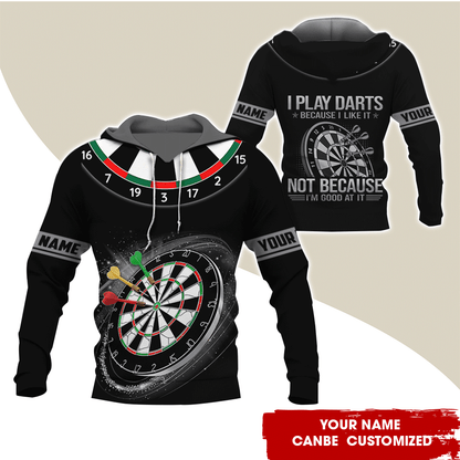 Customized Name Darts Premium Hoodie, I Play Darts Because I Like It Not Because I'm Good At It Darts Black Hoodie, Perfect Gift For Darts Lovers, Darts Player