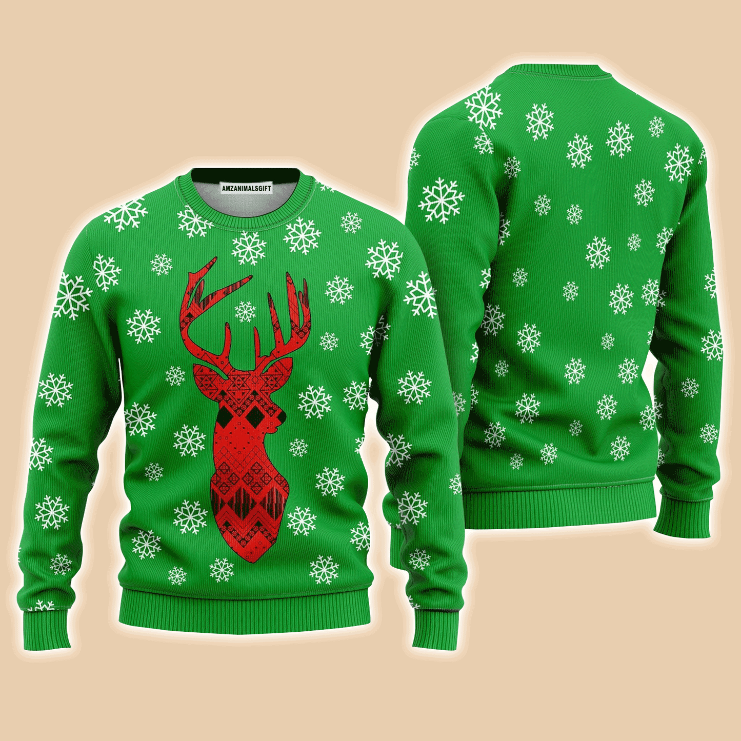 Reindeer head Pattern Sweater Merry Christmas, Ugly Sweater For Men & Women, Perfect Outfit For Christmas New Year Autumn Winter