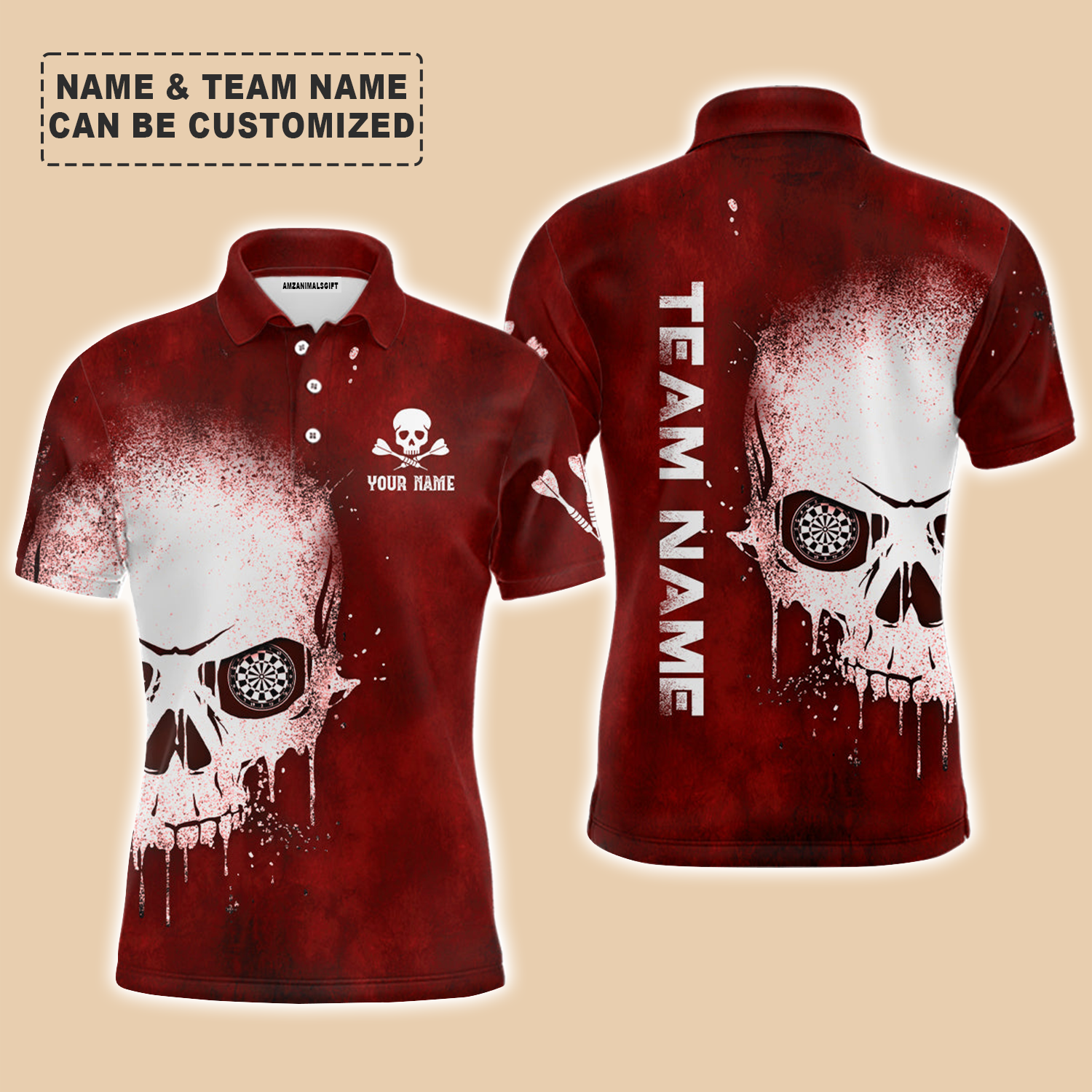 Personalized Darts Men Polo Shirt - Custom Name & Team Name Smoke Skull Red Mens Darts Polo Shirt For Men, Darts Team, Darts Lover