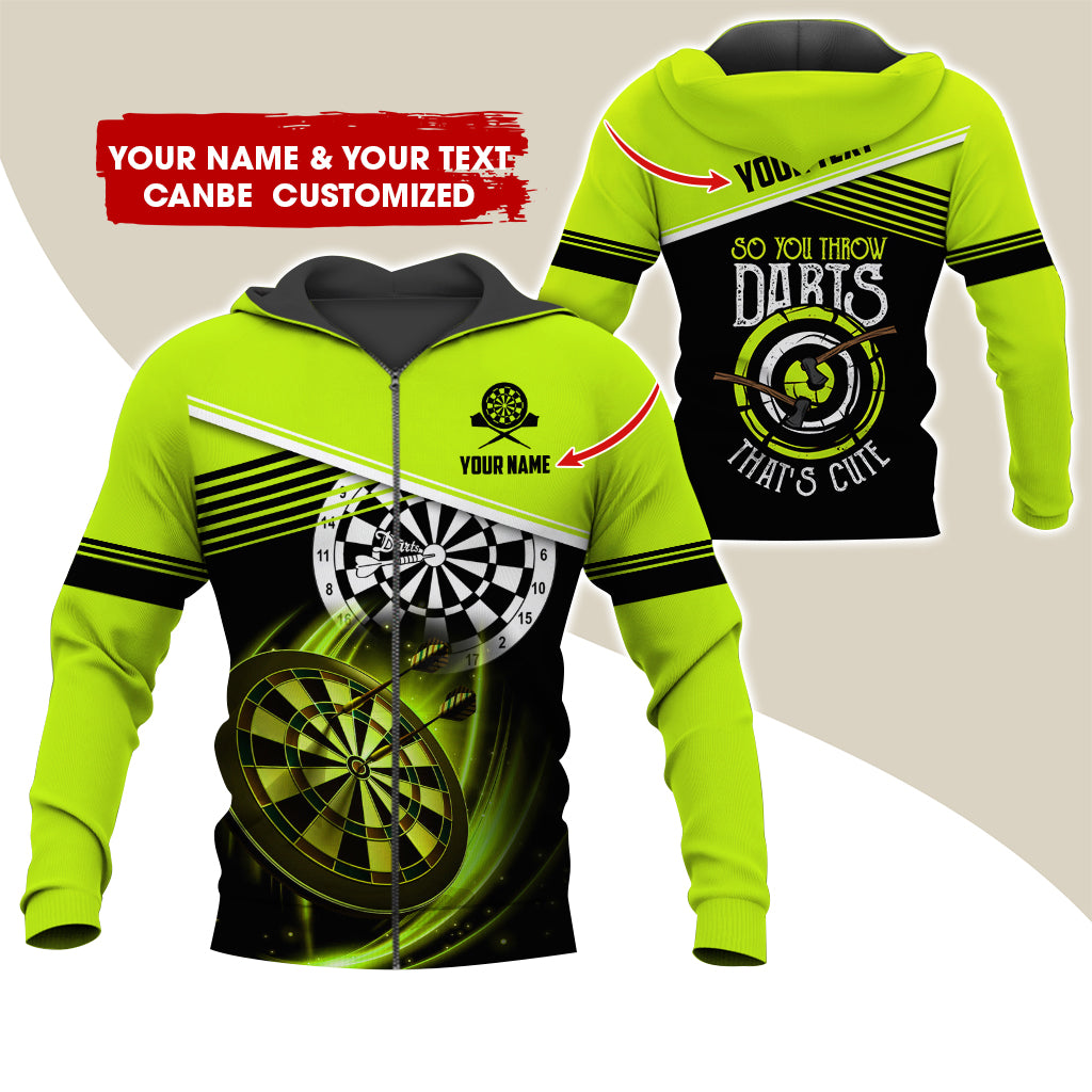 Personalized Name & Text Darts Premium Zip Hoodie, Customized Darts That's Cute Zip Hoodie For Men & Women - Gift For Darts Lovers, Darts Players