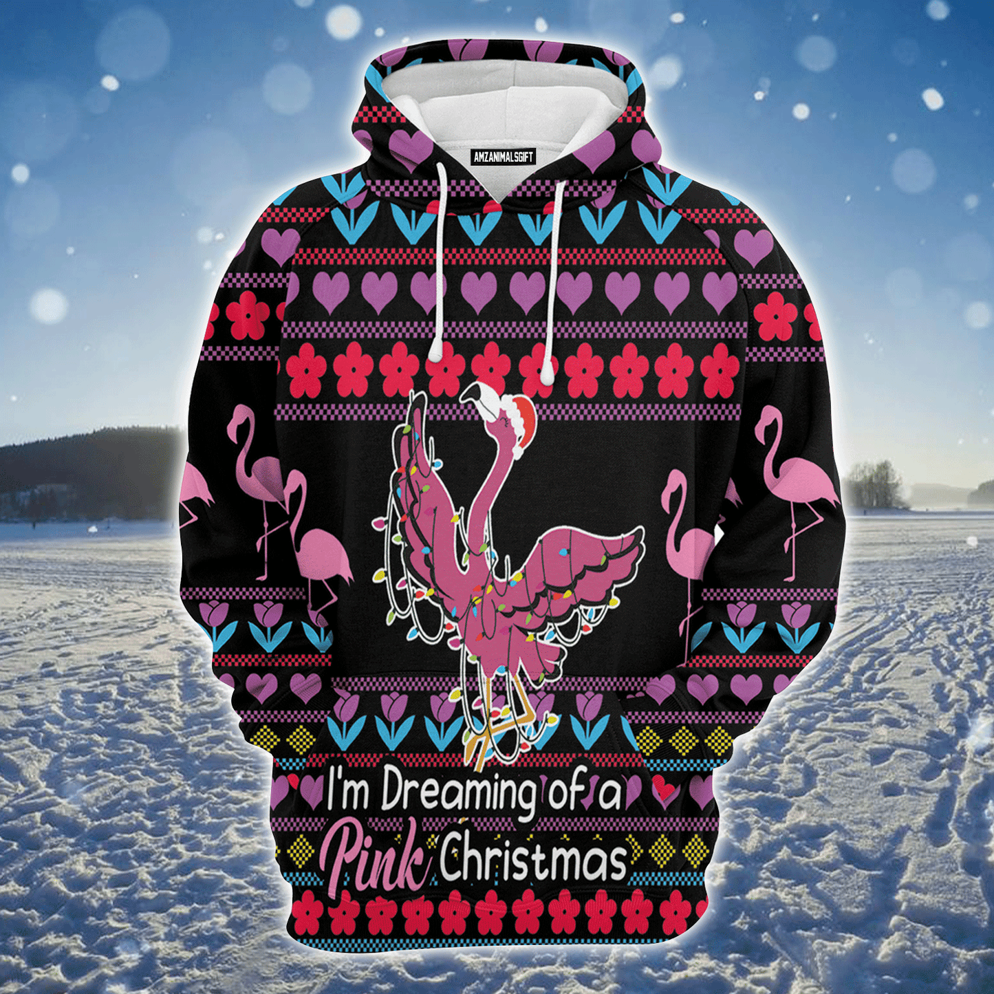 Flamingo Premium Christmas Hoodie, I'm Dreaming Of a Pink Christmas Unisex Hoodie For Men & Women - Perfect Gift For Christmas, Flamingo Lover