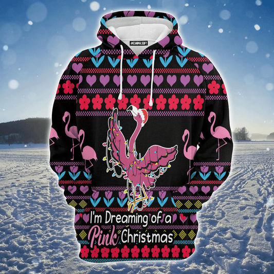 Flamingo Premium Christmas Hoodie, I'm Dreaming Of a Pink Christmas Unisex Hoodie For Men & Women - Perfect Gift For Christmas, Flamingo Lover