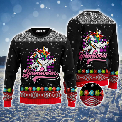 Jewnicorn Ugly Sweater, Funny Unicorn Ugly Sweater, Unicorn Dancing Black Sweater For Men & Women, Perfect Gift For Unicorn Lover, Friends, Family