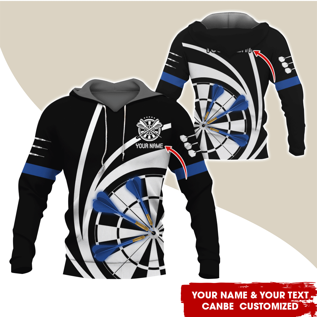 Customized Name & Text Darts Premium Hoodie, Black & White Custom Darts Hoodie, Perfect Gift For Darts Lovers, Darts Player