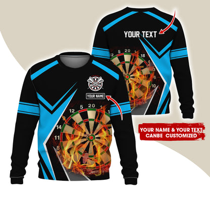 Customized Name & Text Darts Sweatshirt, Personalized Name Dartboard Flame Sweatshirt For Men & Women - Gift For Darts Lovers, Darts Players