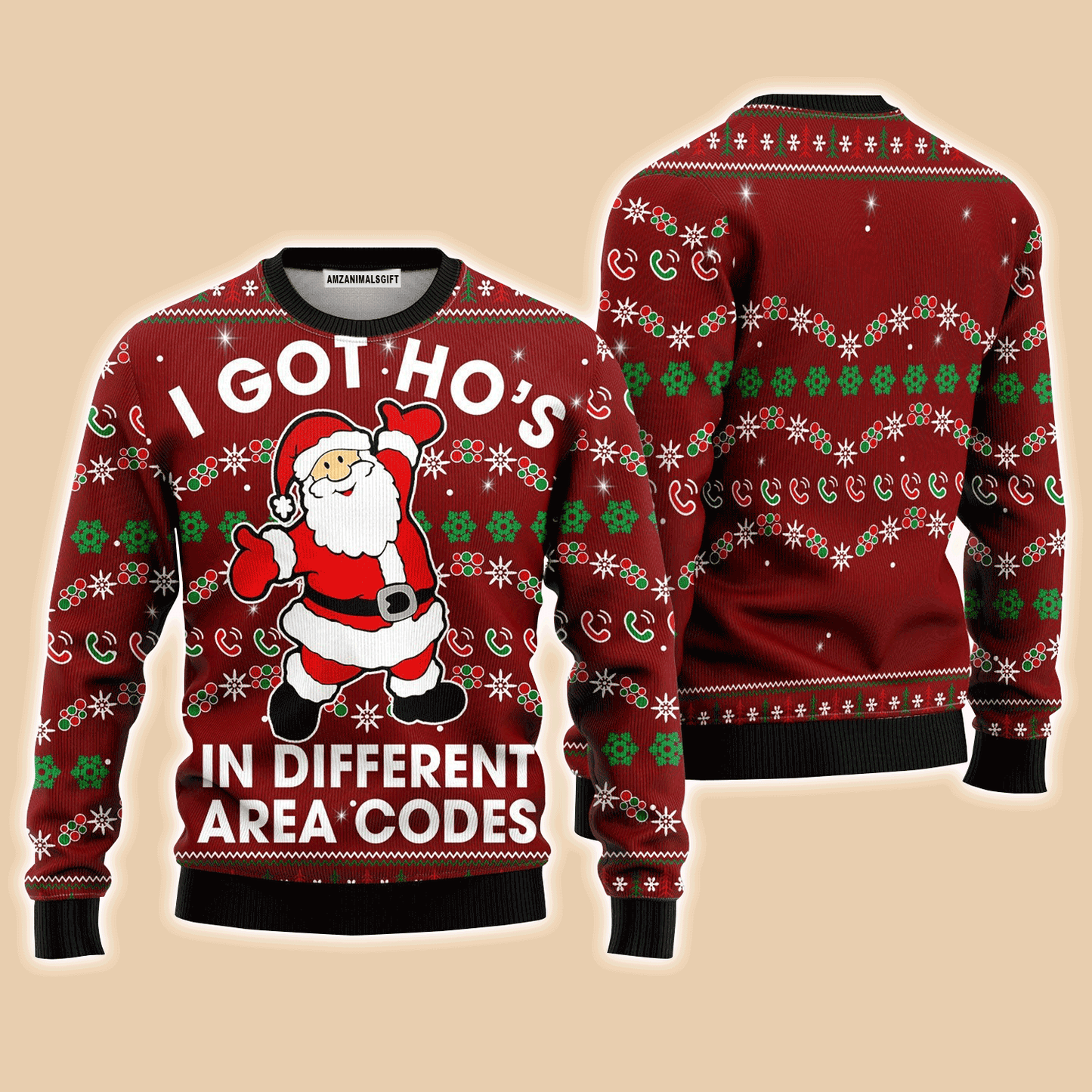 Funny Santa Claus Sweater i Got Ho's In Different Area Codes, Ugly Sweater For Men & Women, Perfect Outfit For Christmas New Year Autumn Winter