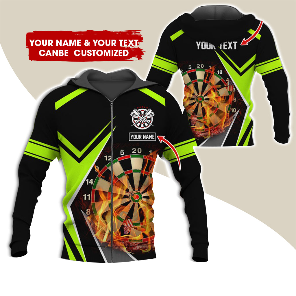 Personalized Name & Text Darts Premium Zip Hoodie , Customized Dartboard Flame Zip Hoodie For Men & Women - Gift For Darts Lovers, Darts Players